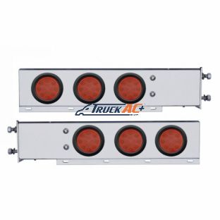 3-3/4" Bolt Pattern Chrome Spring Loaded Bar W/6X 12 Red LED 4" Reflector Lights -Red Lens (Pair) - United Pacific 63543
