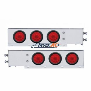 2-1/2" Bolt Pattern Chrome Spring Loaded Bar W/6X 4" 10 LED Lights -Red LED & Lens (Pair) - United Pacific 63645
