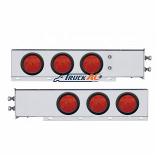 2" Bolt Pattern SS Spring Loaded Bar With 6X 4" 7 LED Lights -Red LED & Lens (Pair) - United Pacific 63734