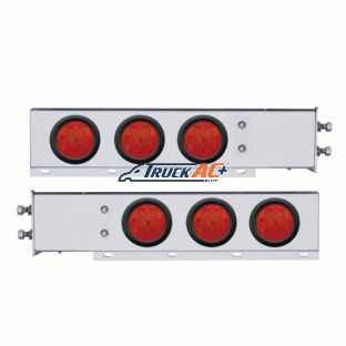 2-1/2" Bolt Pattern Chrome Spring Loaded Bar W/6X 4" 7 LED Lights -Red LED & Lens (Pair) - United Pacific 63750