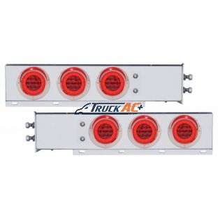 2" Bolt Pattern SS Spring Loaded Bar With 6X 21 LED 4" GloLight & Visors -Red LED & Lens (Pair) - United Pacific 63768