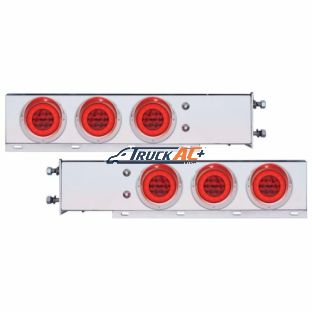3-3/4" Bolt Pattern Deluxe SS Spring Loaded Bar W/6X 21 Red LED 4" GloLight & Visors -Red Lens (Pair) - United Pacific 63776