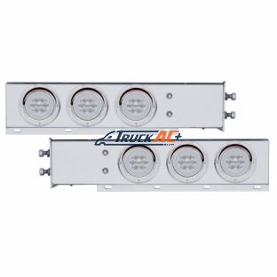 2-1/2" Bolt Pattern Chrome Spring Loaded Rear Bar W/6X 21 Red LED 4" GloLight & Visors-Clr Lens (Pair) - United Pacific 63781