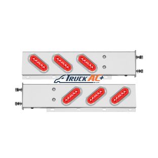 3-3/4" Bolt Pattern SS Spring Loaded Bar With 6X 22 Red LED 6" Oval GloLight & Visor -Red Lens (Pair) - United Pacific 63784