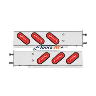 3-3/4" Bolt Pattern SS Spring Loaded Bar With 6X 22 Red LED 6" Oval GloLight & Grommet -Red Lens (Pair) - United Pacific 63786