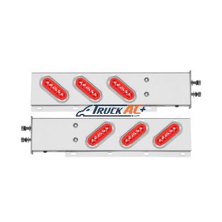 2-1/2" Bolt Pattern SS Spring Loaded Bar With 6X 22 Red LED 6" Oval GloLight & Visor -Red Lens (Pair) - United Pacific 63788