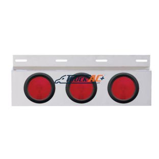 Stainless Top Mud Flap Plate With Three 4" Lights & Grommet - Red Lens (Each) - United Pacific 10641