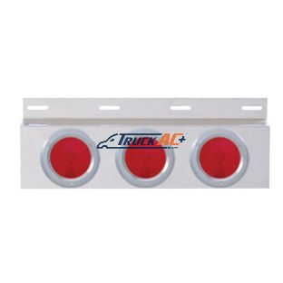 Stainless Top Mud Flap Plate With Three 4" Lights & Bezel - Red Lens (Each) - United Pacific 10642