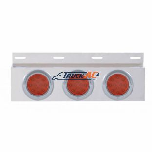 Stainless Top Mud Flap Plate With 3X 12 LED 4" Lights & Visors - Red LED/Red Lens (Each) - United Pacific 61704