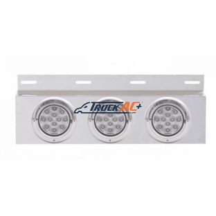 Stainless Top Mud Flap Plate With 3X 12 LED 4" Lights & Visors - Red LED/Clear Lens (Each) - United Pacific 61705
