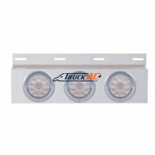 Stainless Top Mud Flap Plate With 3X 10 LED 4" Lights & Visors - Red LED/Clear Lens (Each) - United Pacific 61707