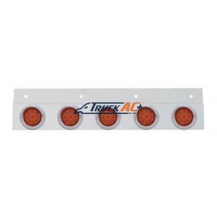 Stainless Top Mud Flap Plate With 5X 9 LED 2" Reflector Lights & Visors - Red LED/Red Lens (Each) - United Pacific 61718