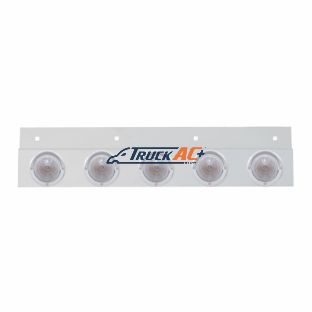 Stainless Top Mud Flap Plate With 5X 9 LED 2" Beehive Lights & Visors - Red LED/Clear Lens (Each) - United Pacific 61723