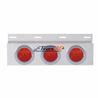 Stainless Top Mud Flap Plate With 3X 7 LED 4" Lights & Visors - Red LED/Red Lens (Each) - United Pacific 61758