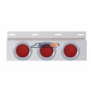 Stainless Top Mud Flap Plate With 3X 36 LED 4" Lights & Grommets - Red LED/Red Lens (Each) - United Pacific 63702