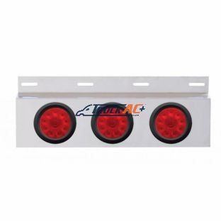 Stainless Top Mud Flap Plate With 3X 10 LED 4" Lights & Grommets - Red LED/Red Lens (Each) - United Pacific 63706