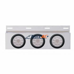 Stainless Top Mud Flap Plate With 3X 10 LED 4" Lights & Grommets - Red LED/Clear Lens (Each) - United Pacific 63707