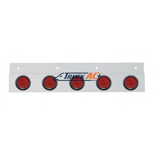 Stainless Top Mud Flap Plate With 5X 9 LED 2" Lights & Grommets - Red LED/Red Lens (Each) - United Pacific 63716