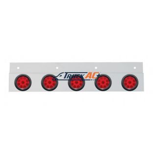 Stainless Top Mud Flap Plate With 5X 9 LED 2" Reflector Lights & Grommets - Red LED/Red Lens (Each) - United Pacific 63718