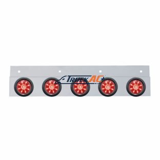Stainless Top Mud Flap Plate With 5X 9 LED 2" Beehive Lights & Grommets - Red LED/Red Lens (Each) - United Pacific 63722