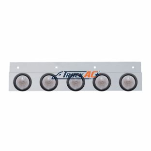 Stainless Top Mud Flap Plate With 5X 9 LED 2" Beehive Lights & Grommets - Red LED/Clear Lens (Each) - United Pacific 63723