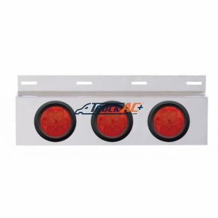 Stainless Top Mud Flap Plate With 3X 7 LED 4" Reflector Lights & Grommets - Red LED/Red Lens (Each) - United Pacific 63758