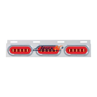 Stainless Top Mud Flap Bracket With 3X 22 LED 6" Oval GloLight & Visors - Red LED/Clear Lens (Each) - United Pacific 63817