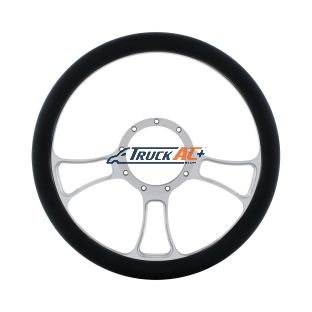 14" Chrome Aluminum Blade Style Steering Wheel With Black Engineered Leather Grip - United Pacific 88302