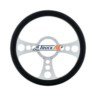14" Chrome Aluminum Chopper Style Steering Wheel With Black Engineered Leather Grip - United Pacific 88303