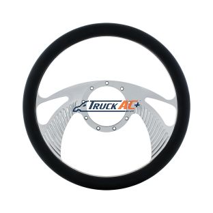 14" Chrome Aluminum Scorpion Style Steering Wheel With Black Engineered Leather Grip - United Pacific 88304