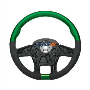 18" YourGrip Leather & Wood Candy Color Steering Wheel For 2012-2021 PB 579&2013-2021 KW T680-Emerald Green - United Pacific 88347