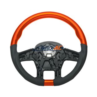18" YourGrip Leather & Wood Candy Color Steering Wheel For 2012-2021 PB 579&2013-2021 KW T680-Cadmium Orange - United Pacific 88348