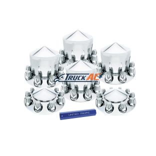 Pointed Axle Cover Combo Kit With 33mm Standard Thread-On Nut Covers & Nut Cover Tool - Chrome - United Pacific 10306