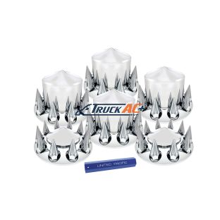 Pointed Axle Cover Combo Kit With 33mm Spike Thread-On Nut Covers & Nut Cover Tool - Chrome - United Pacific 10308