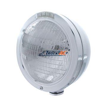 Stainless Steel Bullet Classic Headlight 6014 Bulb & LED Turn Signal - Clear Lens - United Pacific 31735