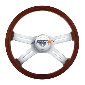 18" 4-Spoke Style Wood Steering Wheel With Hub & Horn Button Kit For Peterbilt (2006+) & Kenworth (2003+) - United Pacific 88178