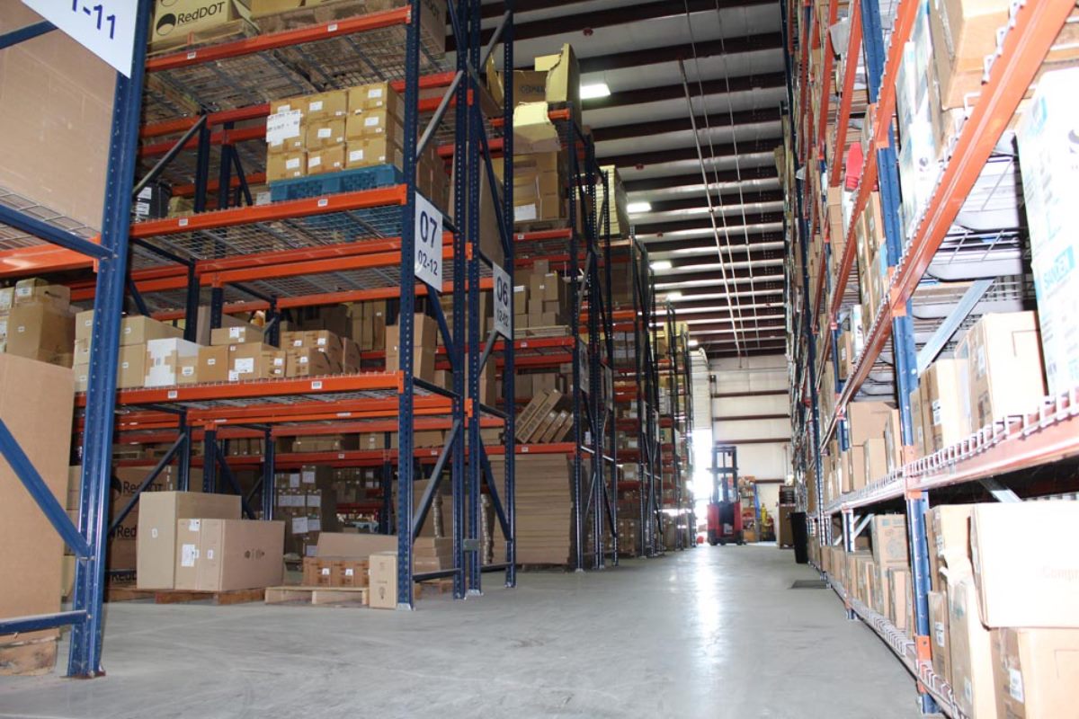 Warehouse racking full of stocked parts